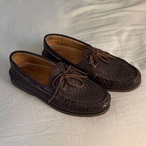 Sperry Dark Brown Woven Leather Boat Shoes